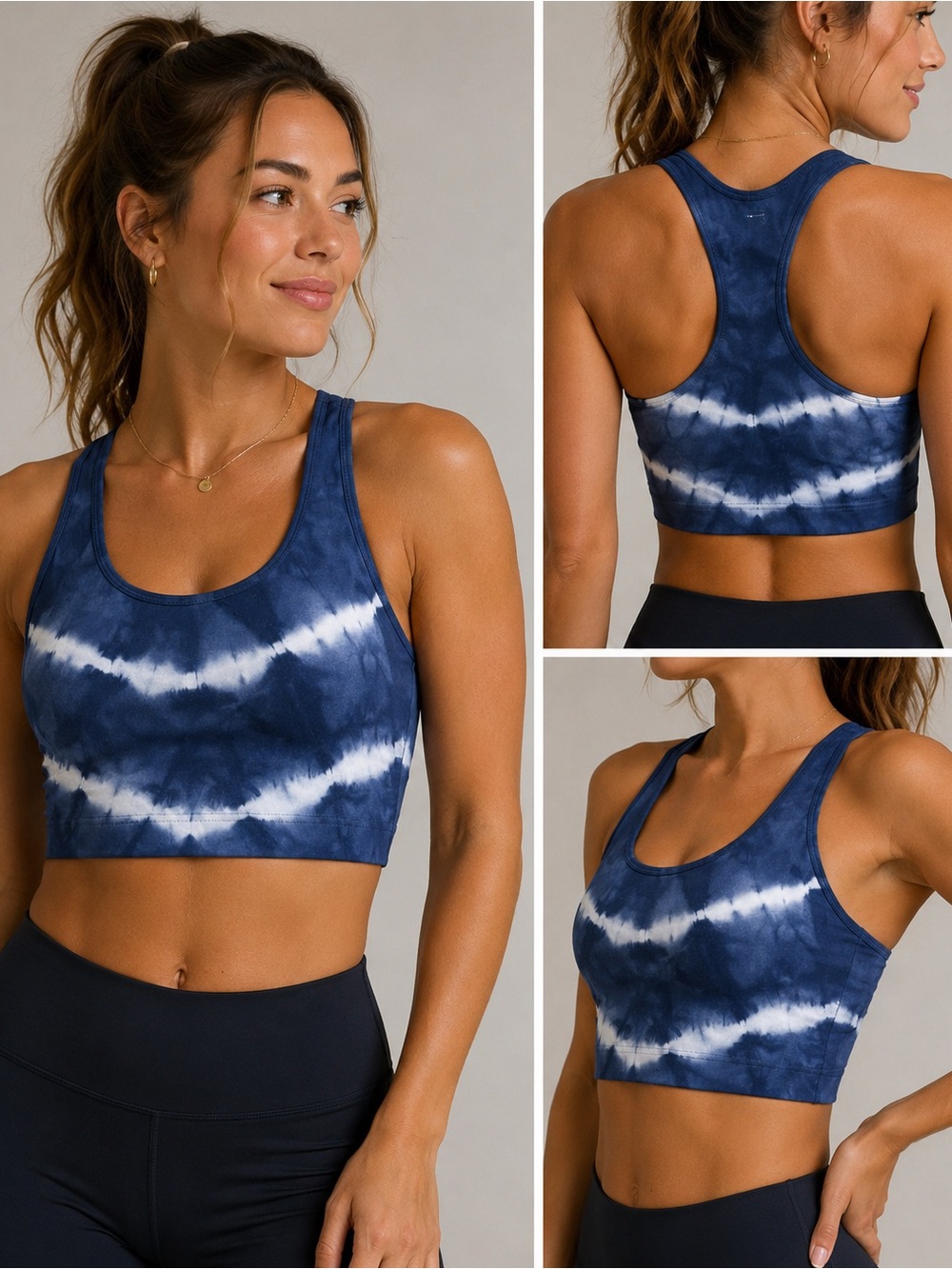 Tie-Dye Navy Sports Bra - Women's Active Crop Top